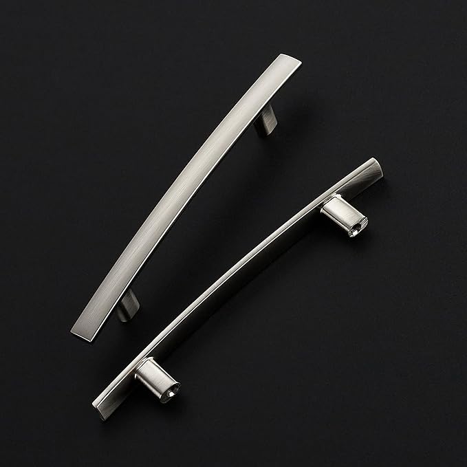 30 Pack Cabinet Handles 4" Hole Center - Curved Cabinet Pulls Brushed Nickel Drawer Pulls for Kitchen Cupboard Solid Hardware for Dresser Drawer Arch Hardware