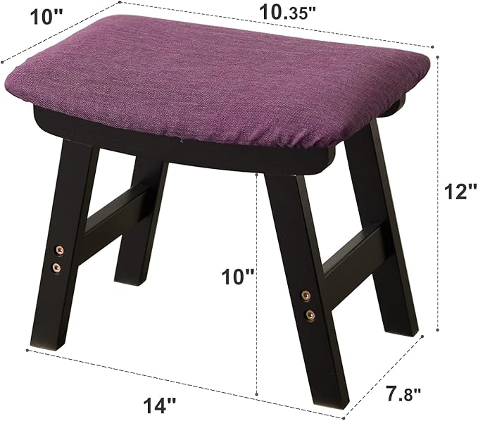 Foot Stool,Ottoman,Bamboo Small Sofa Foot Rest Under Desk,Extra Seating for Living Room, Bedroom and Kitchen (Black Stool Legs - Purple Surface)