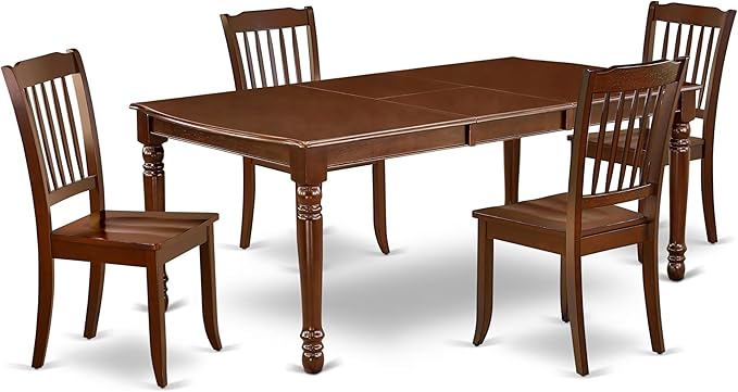 East West Furniture DODA5-MAH-W 5 Piece Dining Room Furniture Set Includes a Rectangle Wooden Table with Butterfly Leaf and 4 Kitchen Dining Chairs, 42x78 Inch, Mahogany