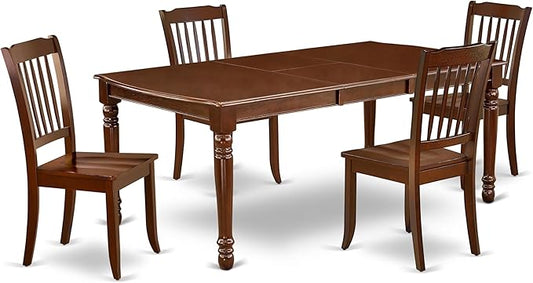 East West Furniture DODA5-MAH-W 5 Piece Dining Room Furniture Set Includes a Rectangle Wooden Table with Butterfly Leaf and 4 Kitchen Dining Chairs, 42x78 Inch, Mahogany