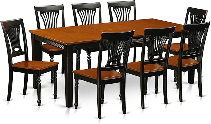 East West Furniture QUPL9-BCH-W 9 Piece Dining Table Set Includes a Rectangle Dining Room Table with Butterfly Leaf and 8 Wooden Seat Chairs, 40x78 Inch, Black & Cherry