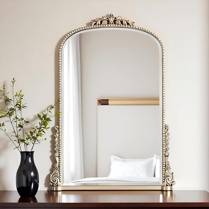 SHYFOY Antique Silver Mirrors for Wall Decor, Vintage Decorative Wall Mirror, Baroque Arch Large Mirrors for Living Room Entryway Powder Room, Home Decor