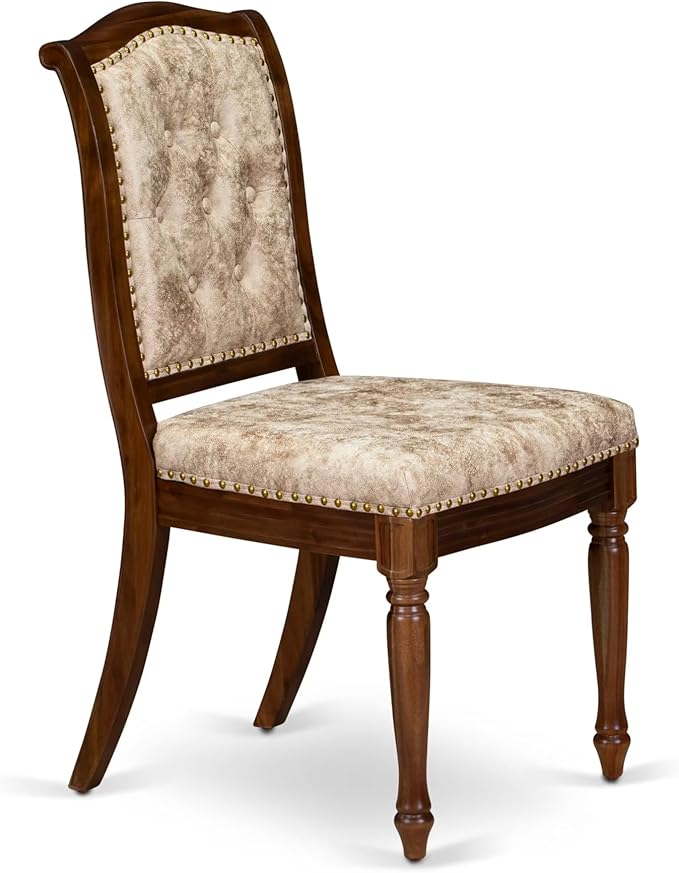 NKMA7-AWA-36 7 Pieces Kitchen Table Set Includes a Rectangular Dining Table and 6 Light Beige Polyester Fabric Dinner Chairs, Antique Walnut Finish