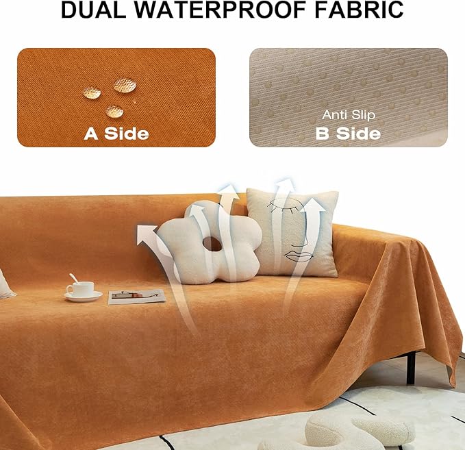 STACYPIK Waterproof Orange Couch Cover for Dogs, Washable Sofa Cover for 2 Cushion Couch, Anti-Cat Scratch Furniture Protector, Anti-Slip Pet Couch Protector,Tear Resistant Futon Cover-71X90IN