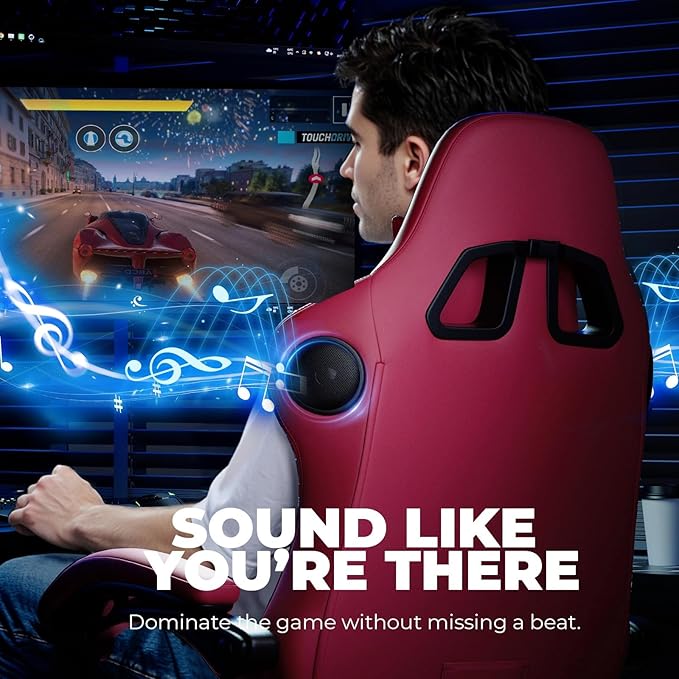 GTPLAYER ACE-PRO Music Gaming Chairs – Built-in Speakers, App Support & Bluetooth Control, Footrest & Pocket, Gamer Chair for Adults, Wine Red