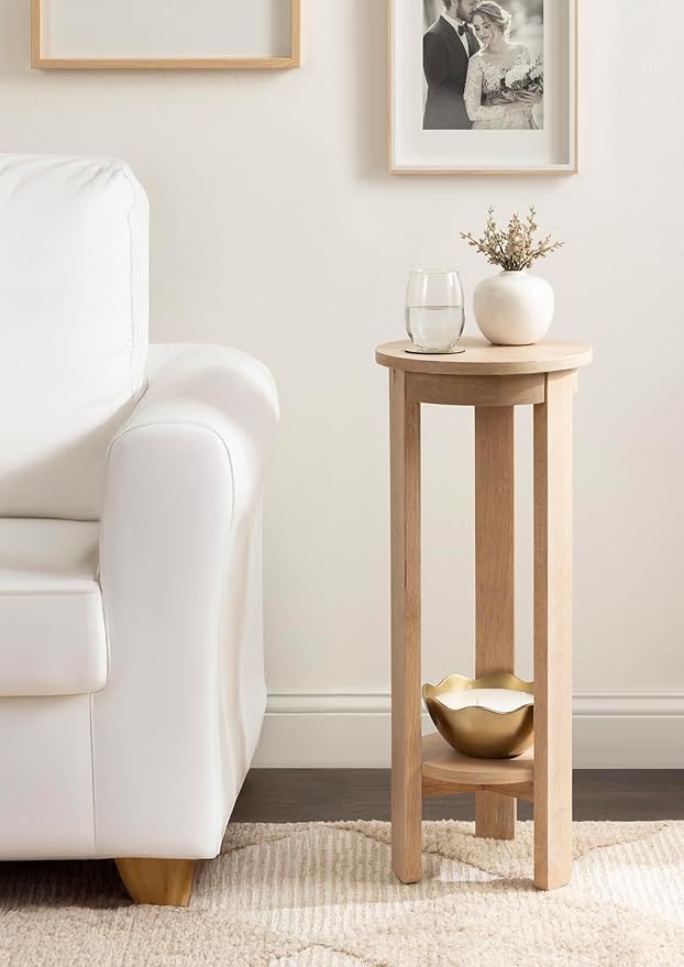 Kate and Laurel Foxford Modern Tiered Round Drink Table, 12 x 12 x 30, Light Natural, Transitional Two-Tier Circle Plant Stand for Use as Living Room Pedestal Table or Small Bedroom Nightstand