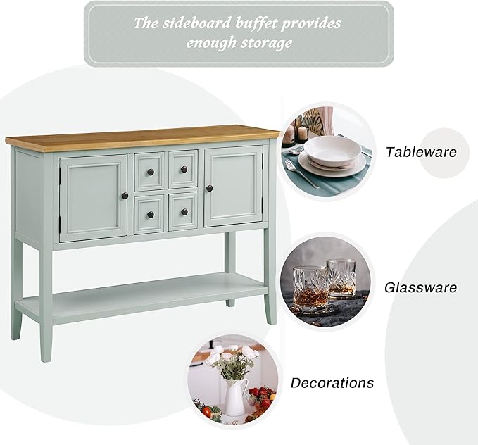 Merax Modern Wood Buffet Sideboard with Drawers and Bottom Shelf Console Table for Living Room Dinning Room Kitchen (Lime White)