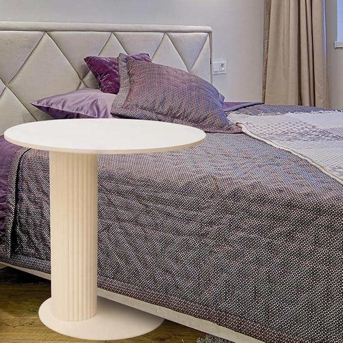 Side Table with Marble Top Metal Roman Colum End Table Modern Sofa Side End Table Coffee Round Side Desk for Couch Living Room Bedroom White