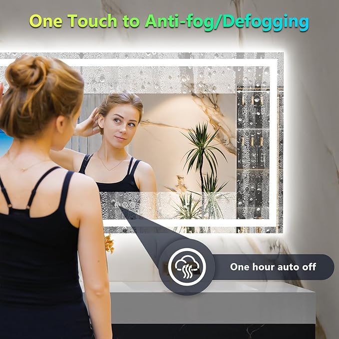 60x40 Inch RGB LED Bathroom Mirror Front Light and RGB Backlit Lighted Vanity Mirror for Bathroom Wall Mounted Dimmable Anti Fog Memory Shatter-Proof IP54 Waterproof Horizontal/Vertical