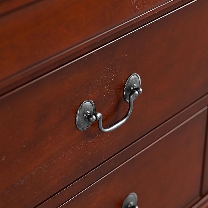 Furniture of America Arabella Traditional Solid Wood Nightstands Set of 2, Bedside Table with Drawers and Antique Nickle Handles, No Assembly Wooden Night Stands for Bedrooms, Guest Room, Dorm, Cherry