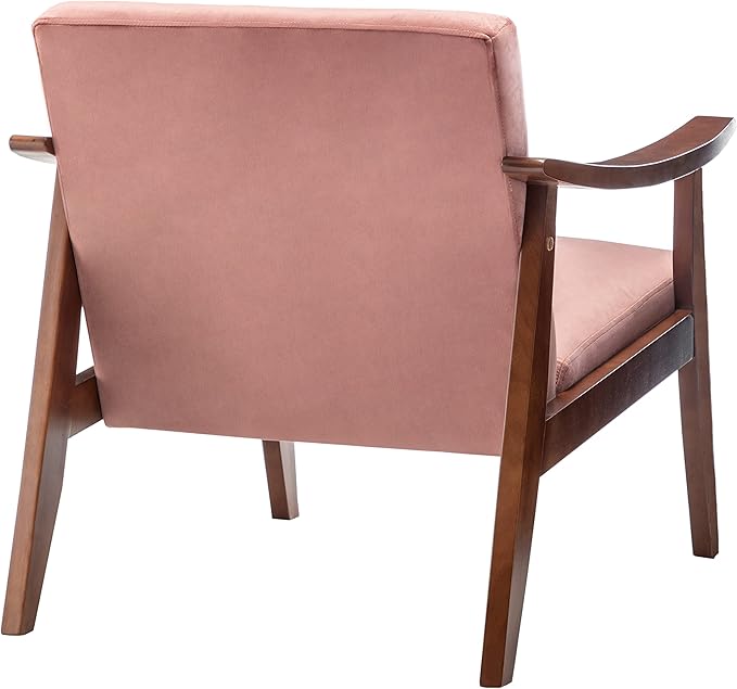 Container Furniture Direct Accent Chair with Velvet Upholstery and Solid Wood Frame, Classic Mid-Century Modern Living Room Furniture for Extra Seating, Rose