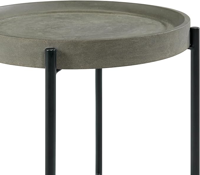 Alaterre Furniture Brookline 20-Inch Round Wood End Table with Concrete Coating and Powder-Coated Iron Legs – Tray Style Top Home Accent for Living Room, Bedroom or Office (Gray)