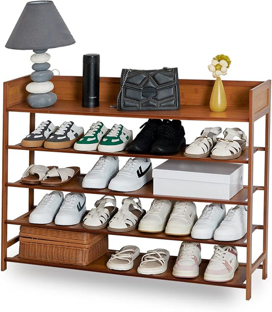 Bamboo Shoe Rack Organizer, 5 Tier Shoe Shelf Storage Organizer, for Entryway, Hallway, and Closet (Brown-39)