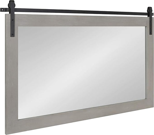 Kate and Laurel Cates Farmhouse Horizontal Wood Framed Wall Mirror, 40 x 26, Gray, Barn Door-Inspired Rustic Mirrors for Wall