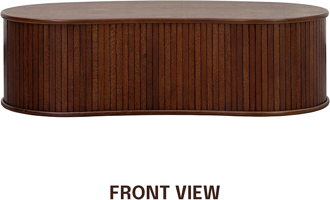 NTC Ripple Coffee Table, Modern Oval Wooden Center Table with Vertical Groove Design, Stylish Living Room Decor, Contemporary Minimalist Style for Home and Office, Effortless Assembly - Dark Walnut