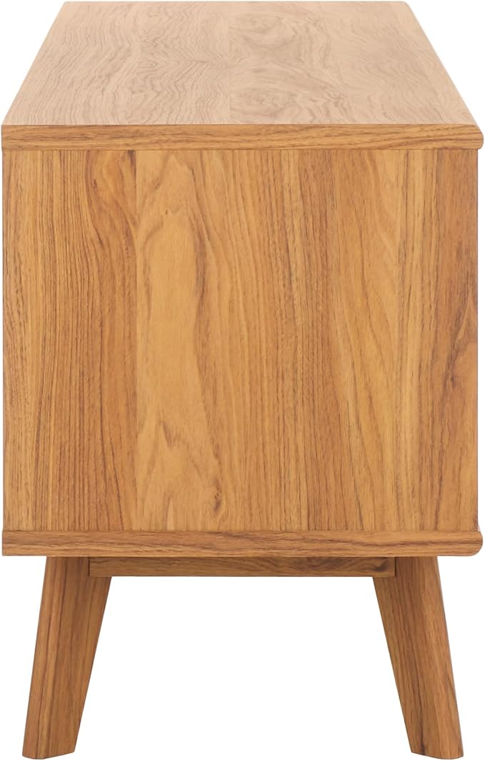 SAFAVIEH ESMA TV Stand for up to 65" Flatscreen – Oak Brown, Sliding Doors with Interior Storage, Entertainment Media Console (MED9640D)