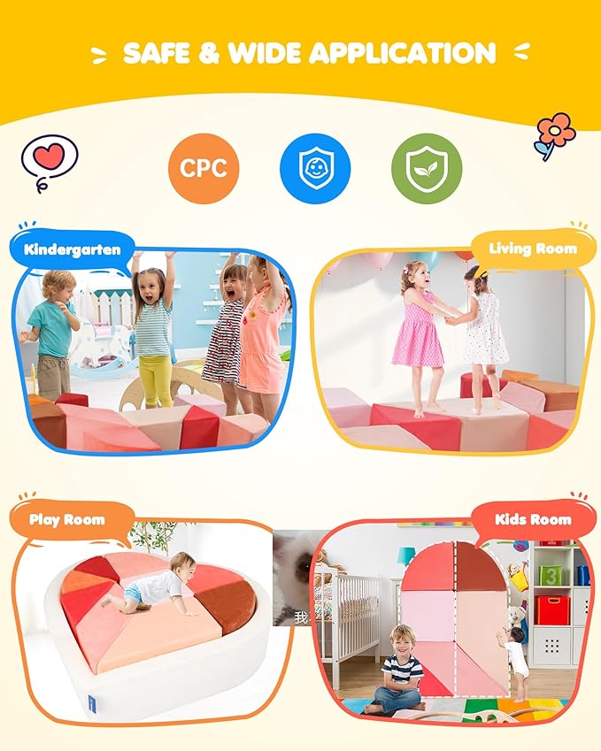 Kids Play Couch, 2-in-1 Heart-Shape Kids Plays Sofa with Unique Ball Pit(no Balls Included), Tangram Puzzle Play Couch for Playroom, Modular Play Sofa for Inspiring Creativity, Glow