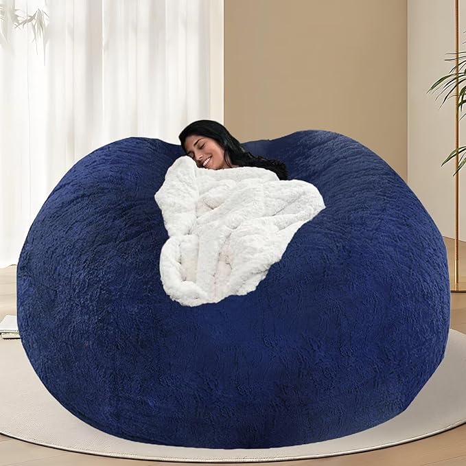 BCU 7FT Big Bean Bag for Adults Kids Without Filling Oversized Bean Bag Chair Cover for Stuffed Animal Storage, Blue