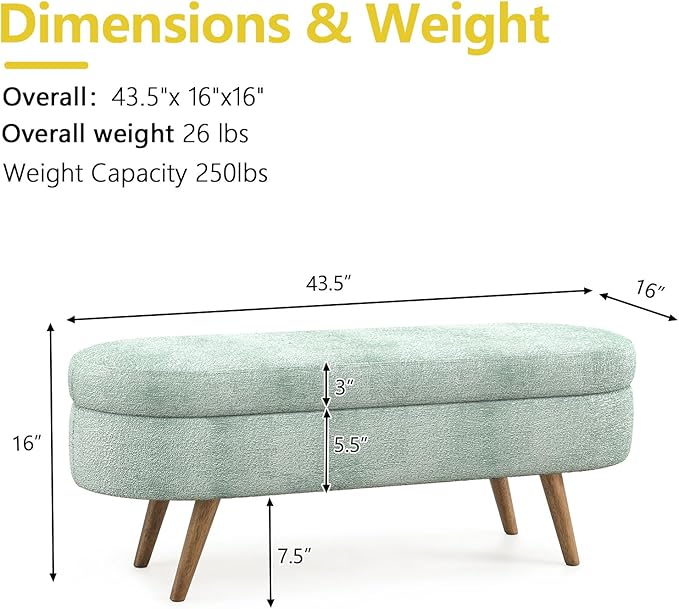 NicBex Ottoman Bench with Storage for Bedroom, 43.5" Upholstered End of Bed Bench with Rubber Wood Legs, Linen Storage Bench for Living Room or Entryway,