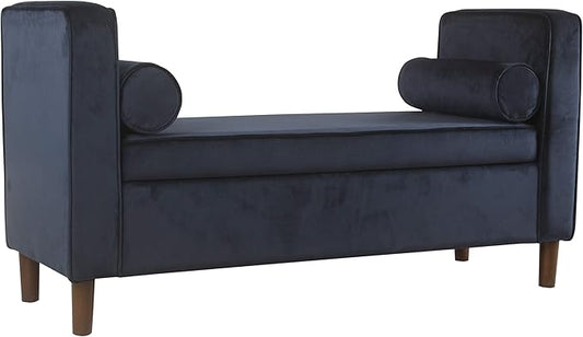 Homepop Home Decor | Upholstered Modern Storage Ottoman Bench with Pillows | Ottoman Bench with Storage for Living Room & Bedroom | Decorative Home Furniture (Dark Navy) Large