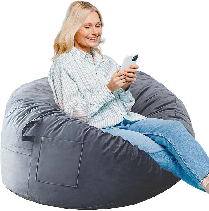 Bean Bag Chairs, Memory Foam Stuffing Bean Bag Chair for Adults/Teens/Kids with Removable Zipperd Cover, High-Rebound Memory Foam Lazy Sofa Furniture for Living Room Bedroom College Dorm