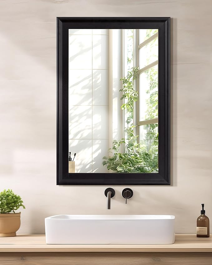 CULER Black Wood Wall Mirror for Bathroom,Rectangle Rustic 24 x 36 inch Hanging VanityMirrors with Wooden Frame for Living Room,Bedroom,Entryway