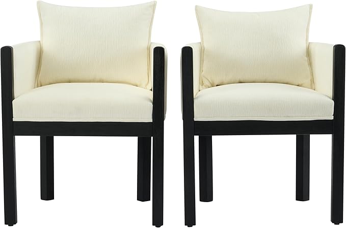 Christopher Knight Home Lucid Linen Upholstered Dining Chairs Set of 2, Rubber Wood Dining Room Chairs, Modern Armchair, Extra Seating for Dining Room, Versatile Indoor Furniture, White + Black