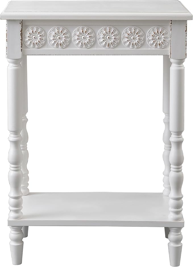 SOFE White Wood End Table, Modern Living Room Side Table, Sofa Couch Table Bedside Table, Narrow Nightstand for Bedroom, Suit for Small Space