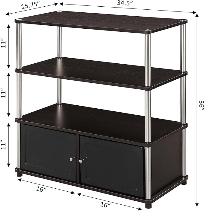 Convenience Concepts Designs2Go Highboy TV Stand with Storage Cabinets and Shelves for TVs up to 40 Inches, Espresso