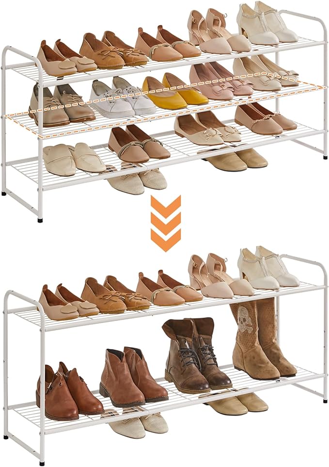 YMYNY Freestanding Shoe Racks, 3 Tiers Stackable & Adjustable Shoe Storage Shelf, Extra Large Capacity Shoe Organizer Stand for 20-24 Pairs, for Entryway, Closet, Bedroom, White, 42.9" L, UHXJ302W