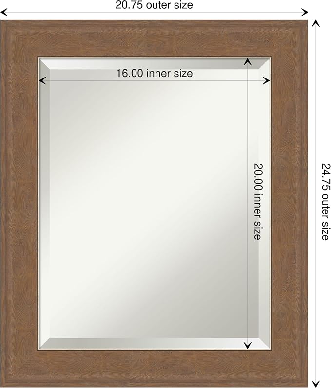 Amanti Art Brown Wall Mirror 25x21 Alta Medium Brown Rectangle Bathroom Mirror for Wall Decor Living Room, Small Rustic Farmhouse Frame, Hangs Horizonally and Vertically, Bathroom Decor, Beveled Edge