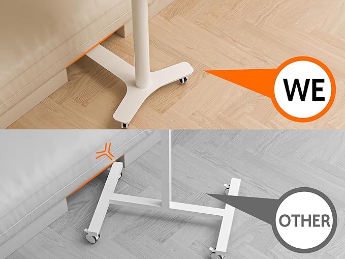 Rolling Desk Adjustable Height with Drawer and Wheels, Portable Small Standing Desk Pneumatic for Home Office, Mobile Computer Laptop Cart, Medical Sofa Overbed Table, White