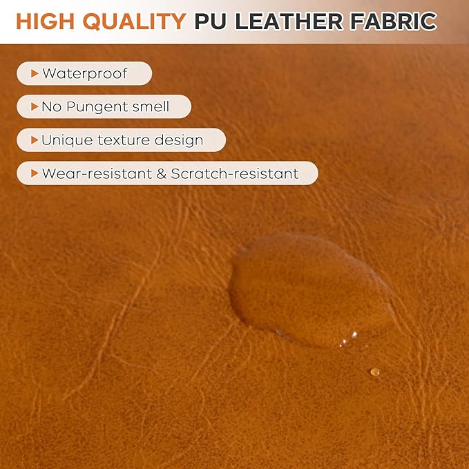 Pouf Ottoman Cover (Only Cover, No Filler), 17.7" Square Unstuffed Pouf Cover, Faux PU Leather Moroccan Poofy Ottoman Footstool, Brown No Filler Footrest, Floor Chair Gifts Foot Rest for Living Room