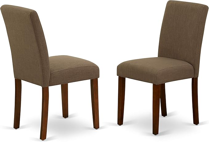 East West Furniture ANAB3-MAH-18 3 Piece Modern Dining Table Set Contains a Round Kitchen Table with Pedestal and 2 Coffee Linen Fabric Parson Dining Chairs, 36x36 Inch, Mahogany