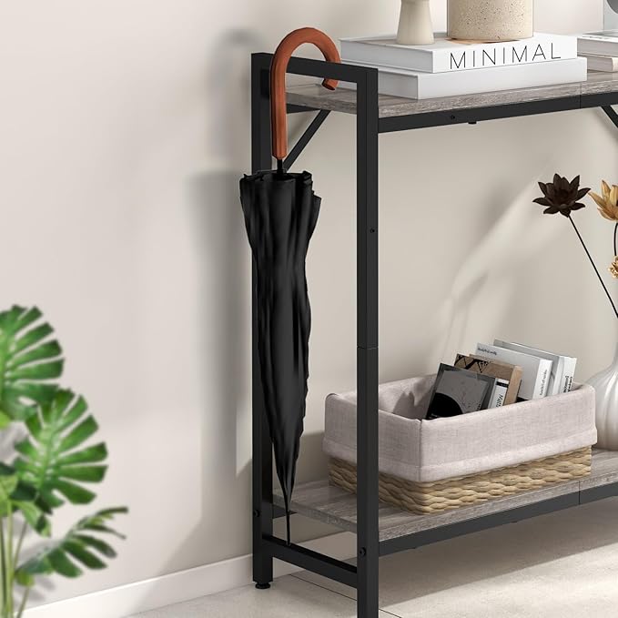 Narrow Console Table, Small Entryway Table, Sofa Table with 2 Support Bar, Industrial Couch Table, Thin Side Table, Display Table for Living Room, Hallway, Bedroom, Foyer, Grey