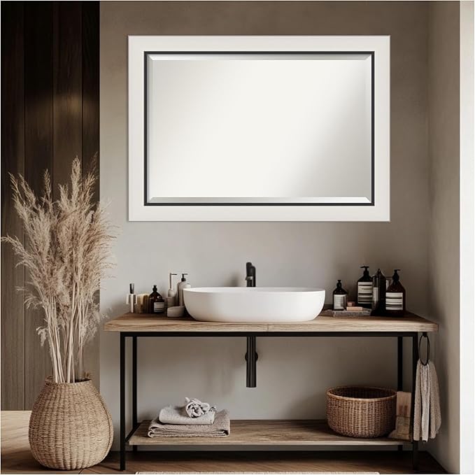 Amanti Art Silver Bathroom Mirror for Over Sink, 30x42 Ellie Silver Black Rectangle Vanity Mirror, Large Modern Contemporary Frame, Hangs Horizonally and Vertically, Bathroom Wall Decor, Beveled Edge