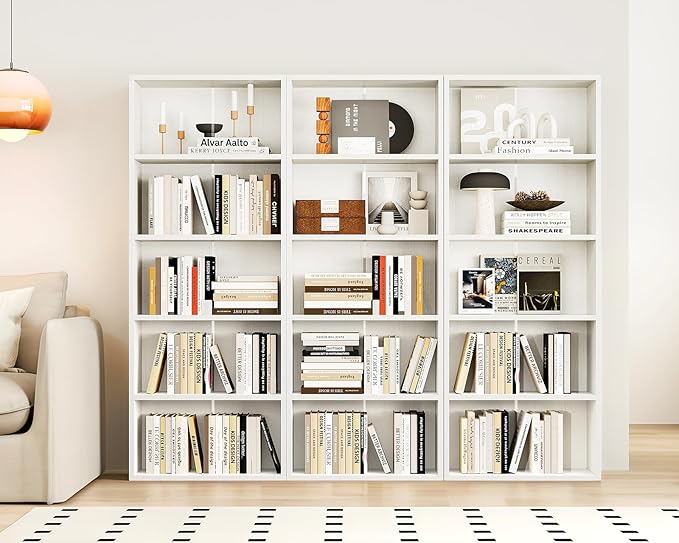 Casaottima 5-Tier Open Bookshelf and Bookcase, Floor Standing Display Storage Shelves for Living Room, Tall Book Shelf for Bedroom, Home Office, Dining Room, White