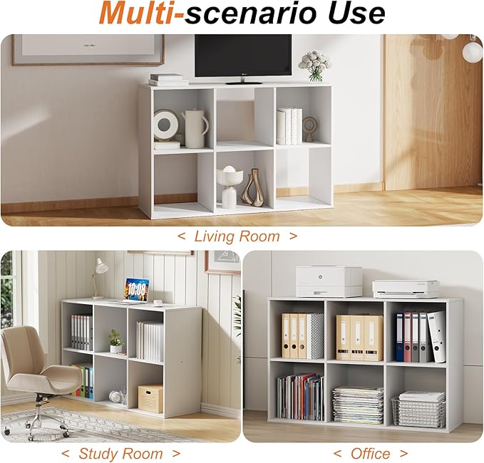 Sweetcrispy 6 Cube Storage Organizer - Open Cube Bookshelf with 3 Removable Back Panels, Display Storage Bookcase for Living Room, Bedroom, Entrance Hall, Home Office，36" L×11.6" W×24" H, White