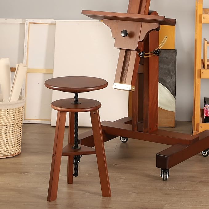 VISWIN Adjustable Drafting Stool for Artists & Adults, 19"-26" Height Solid Beech Wood Art Stool for Studio, Swivel Drafting Chair for Drawing, Home Use, Office, Kitchen
