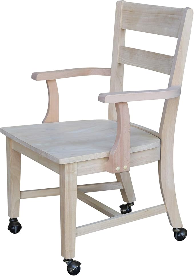 IC International Concepts Dining Chair with Casters, 225lbs wt Capacity, Solid Real Wood, Sturdy Parawood, 24.4"W x 22"D x 35"H, DIY, Paint/Stain Ready, Unfinished