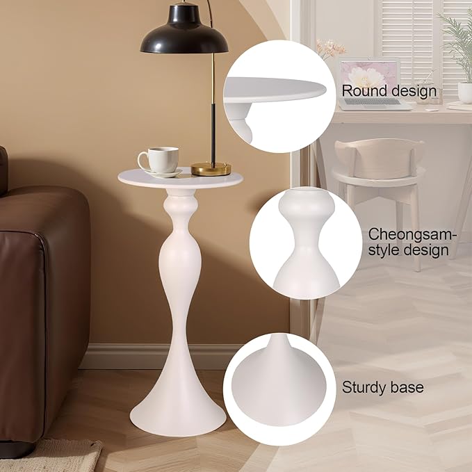 Small Accent Meatl Side Tables,Metal Round Martini Table,Vintage Side End Table for Small Space Living Room, Bedroom,White