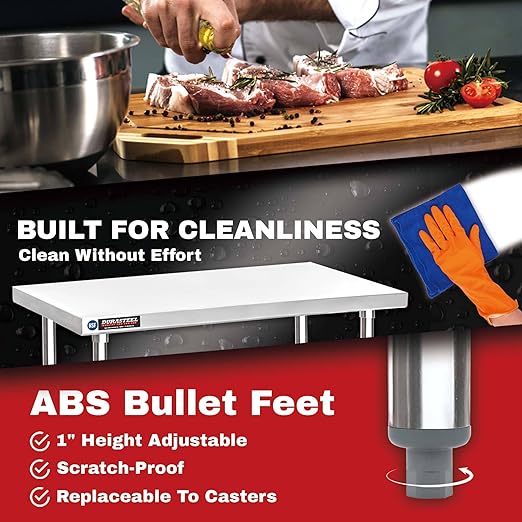 DuraSteel Food Prep Stainless Steel Table - 24 x 60 Inch Commercial Metal Workbench with Adjustable Under Shelf - NSF Certified - for Restaurant, Warehouse, Home, Kitchen, Garage