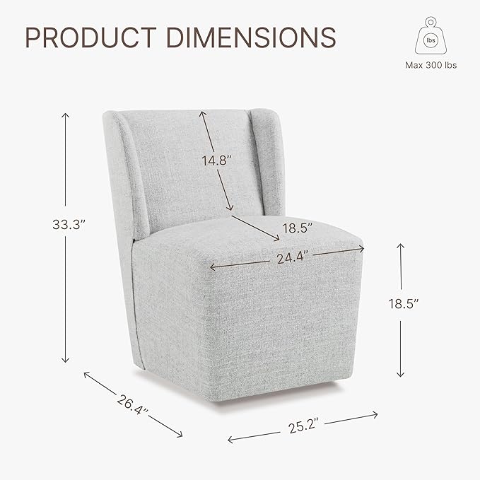 Upholstered Dining Chair with Casters Wingback Modern Side Armless Deskchair with Rollers for Diningroom Bedroom Livingroom Reading Room,Light Grey,2 Box