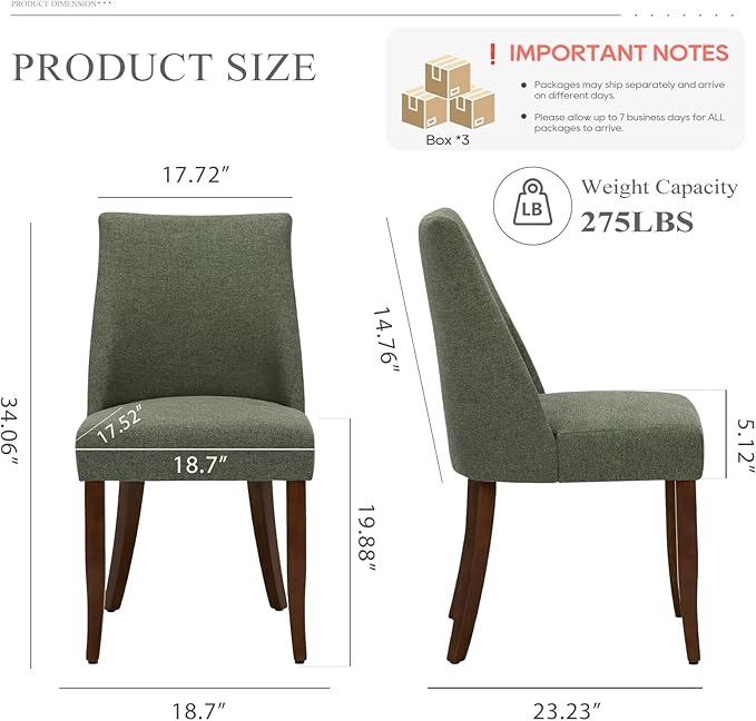 COLAMY Upholstered Dining Chairs Set of 6, Mid Century Modern Kitchen Chairs with Back, Farmhouse Fabric Side Dining Room Chairs with Wood Legs for Dining Room Restaurant, Green
