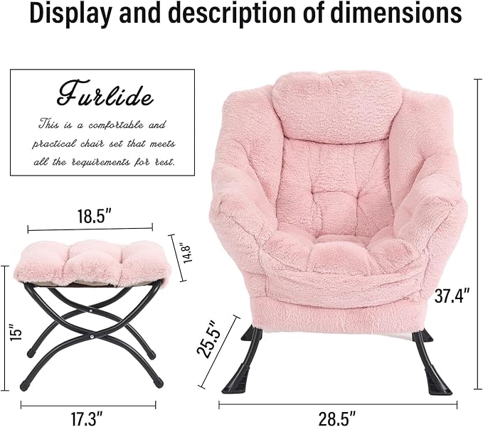 Lazy Chair with Ottoman, Modern Chair with Folding Footrest, Lounge Accent Chair, Comfortable Reading Chair, Oversized Armchairs for Bedroom, Study, Living Room(Plush Pink)
