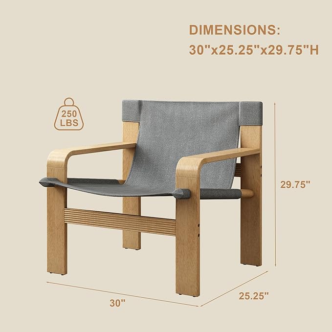 Ball & Cast Living Room Chairs,Mid-Century Lounge with Comfortable Linen Fabric Armchair & Rubber Wood Frame,Accent Chair Wide Armrest,Detachable and Washable Seating Furniture for Reading,Dark Grey