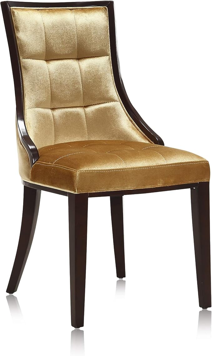 Manhattan Comfort Fifth Avenue Velvet Dining Chairs, Parsons Accent Furniture with Padded Wingback Seat, Fine Rectangular Stitching and Solid Beech Wood Frame, Set of 2, Antique Gold