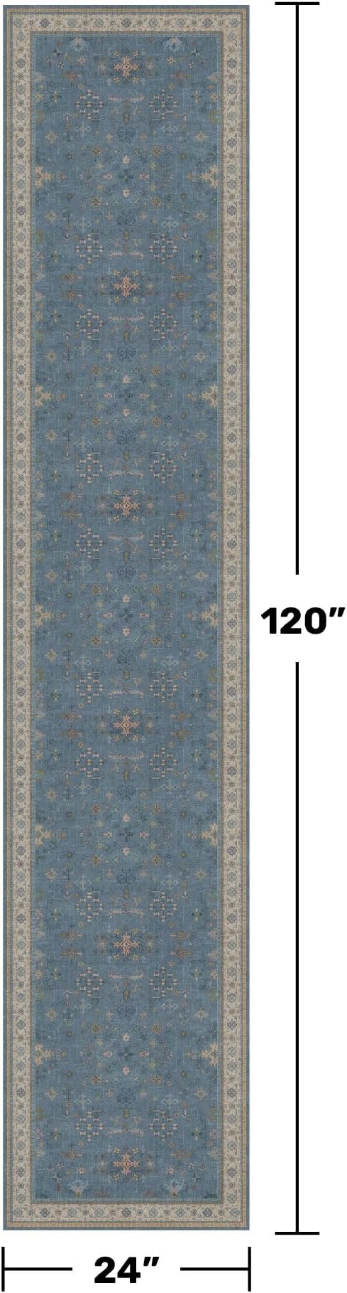 Non Slip 10ft Long Hallway Runner Rug Blue - 2 x 10 Runner Rug, Washable & Waterproof 2x10 Kitchen Floor Mat - Modern Eclectic Boho Design Décor