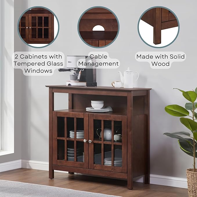 Convenience Concepts Big Sur Highboy TV Stand 36" - Modern Entertainment Center For TVs up to 40", Storage Cabinet for Dining, Living Room, & Entryway, Console Hall Table with Shelves, Espresso