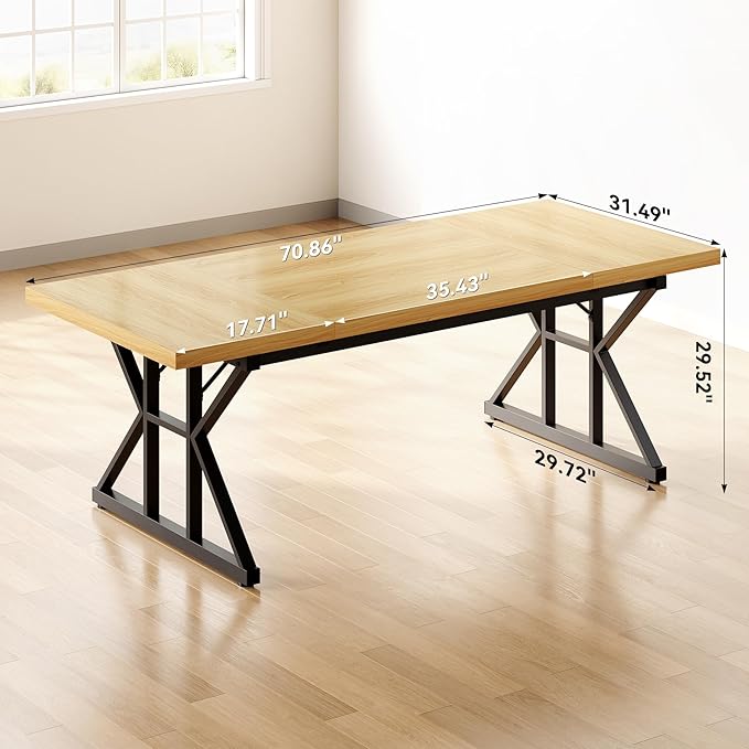 LITTLE TREE 70.8-Inch Large Executive Desk, Modern Computer Office Desk, Wooden Writing Desk Study Table for Home Office, Light Walnut-Black